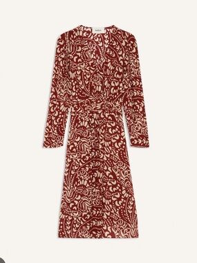 ba&sh Red and Cream Floral-Print Wrap Dress